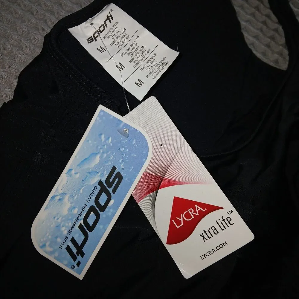NWT SPORTI Womens M Active Razorback Black Swim Tankini Top ONLY Molded Cups